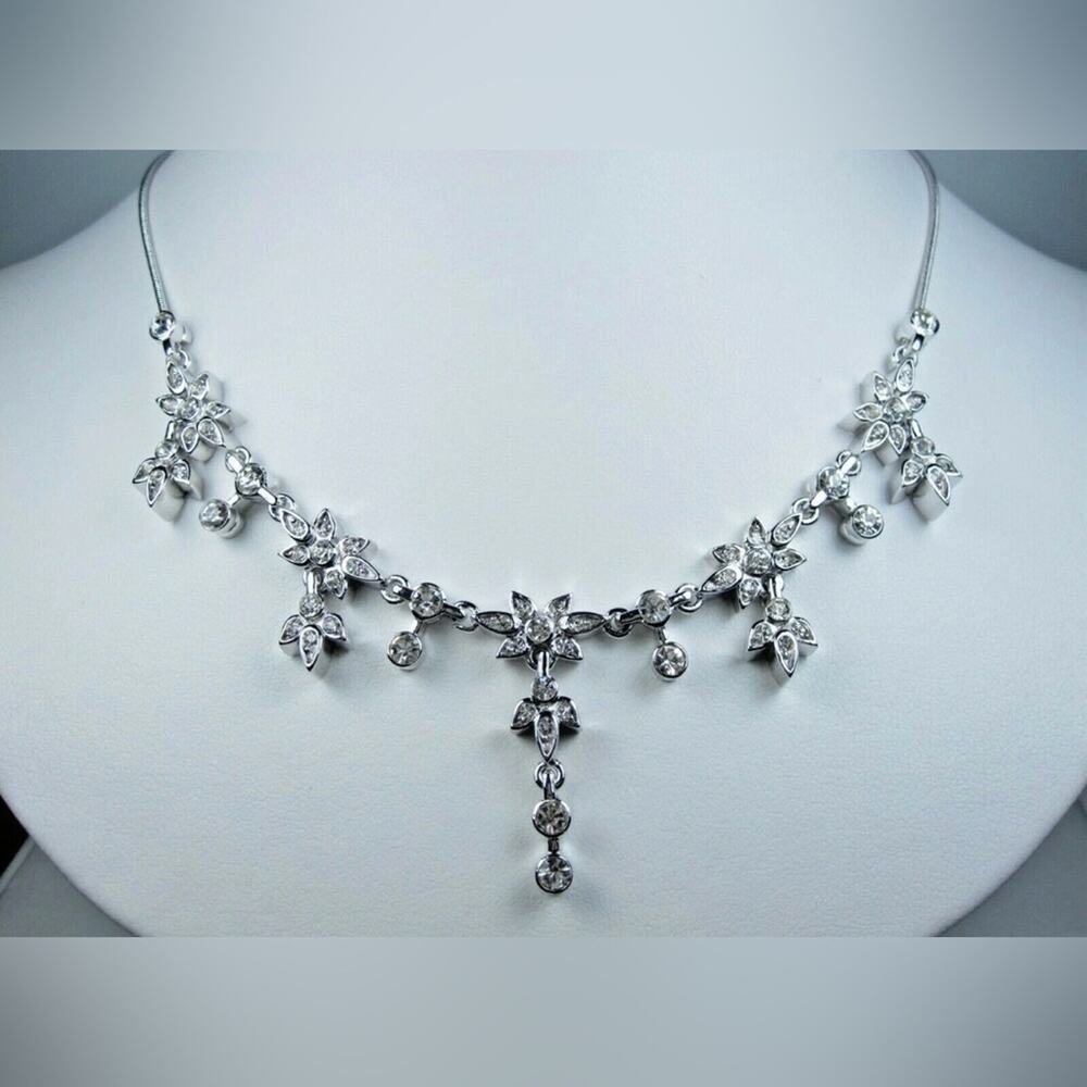 D’Orlan Delicate Silver Crystal Leaf Necklace - Women Jewelry - Picture 4 of 7